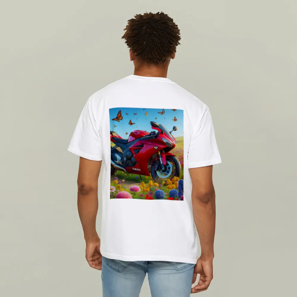 Red Yamaha Sport Bike Wildflower Meadow Butterflies – T-Shirts