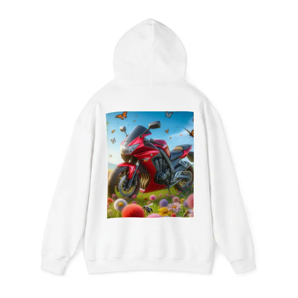 Red Sport Bike Colorful Flower Field Butterflies – Hoodies