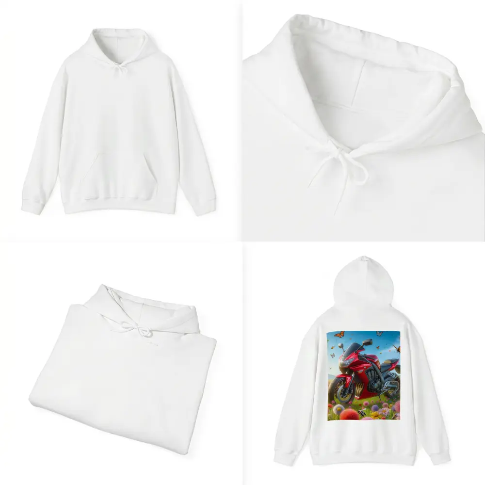 Red Sport Bike Colorful Flower Field Butterflies – Hoodies