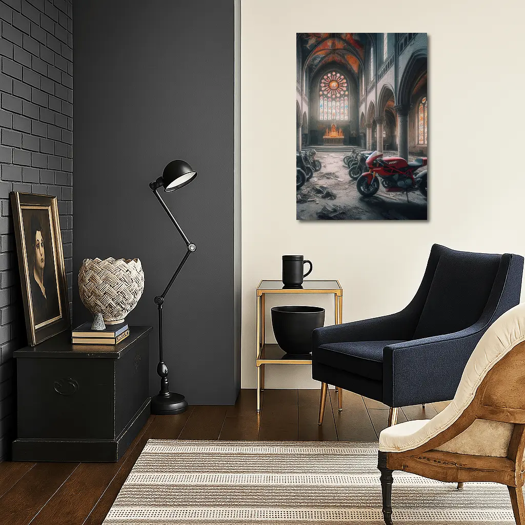 Ducati Motorcycles Inside Abandoned Gothic Church – Wall Art