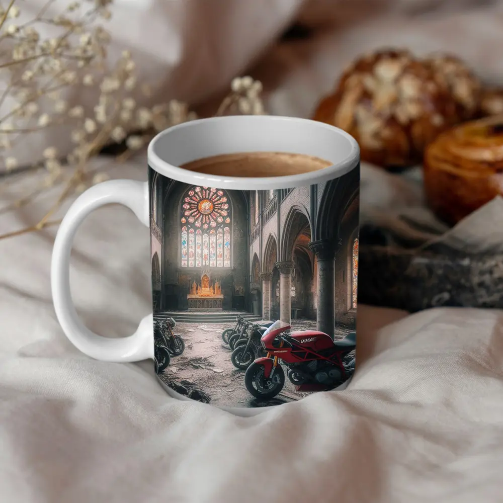Ducati Motorcycles Inside Abandoned Gothic Church – Mugs