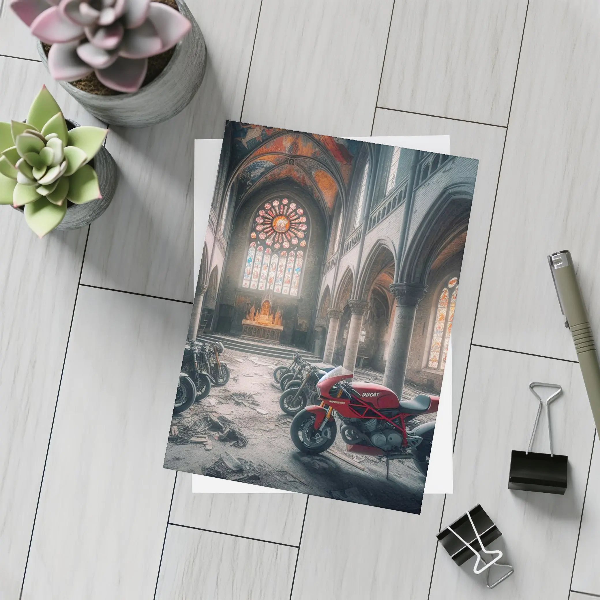 Ducati Motorcycles Inside Abandoned Gothic Church – Postcards