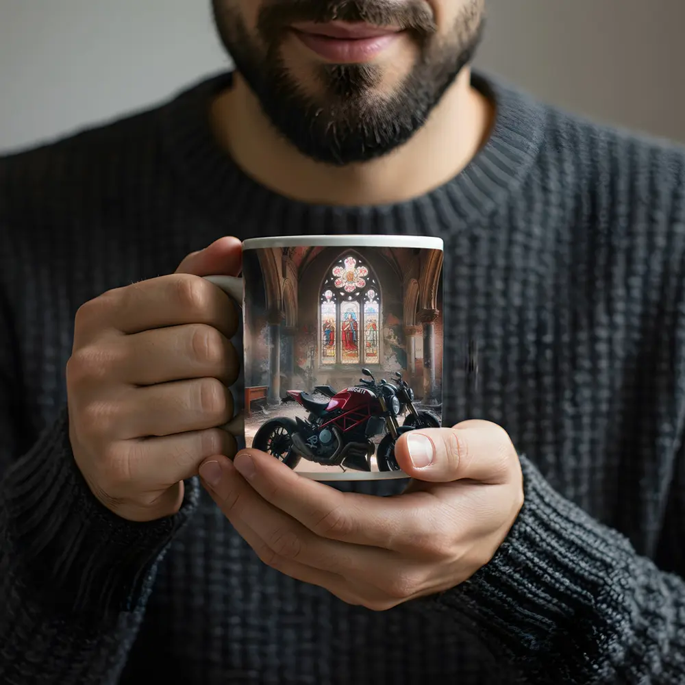 Ducati Streetfighter Inside Abandoned Gothic Church – Mugs