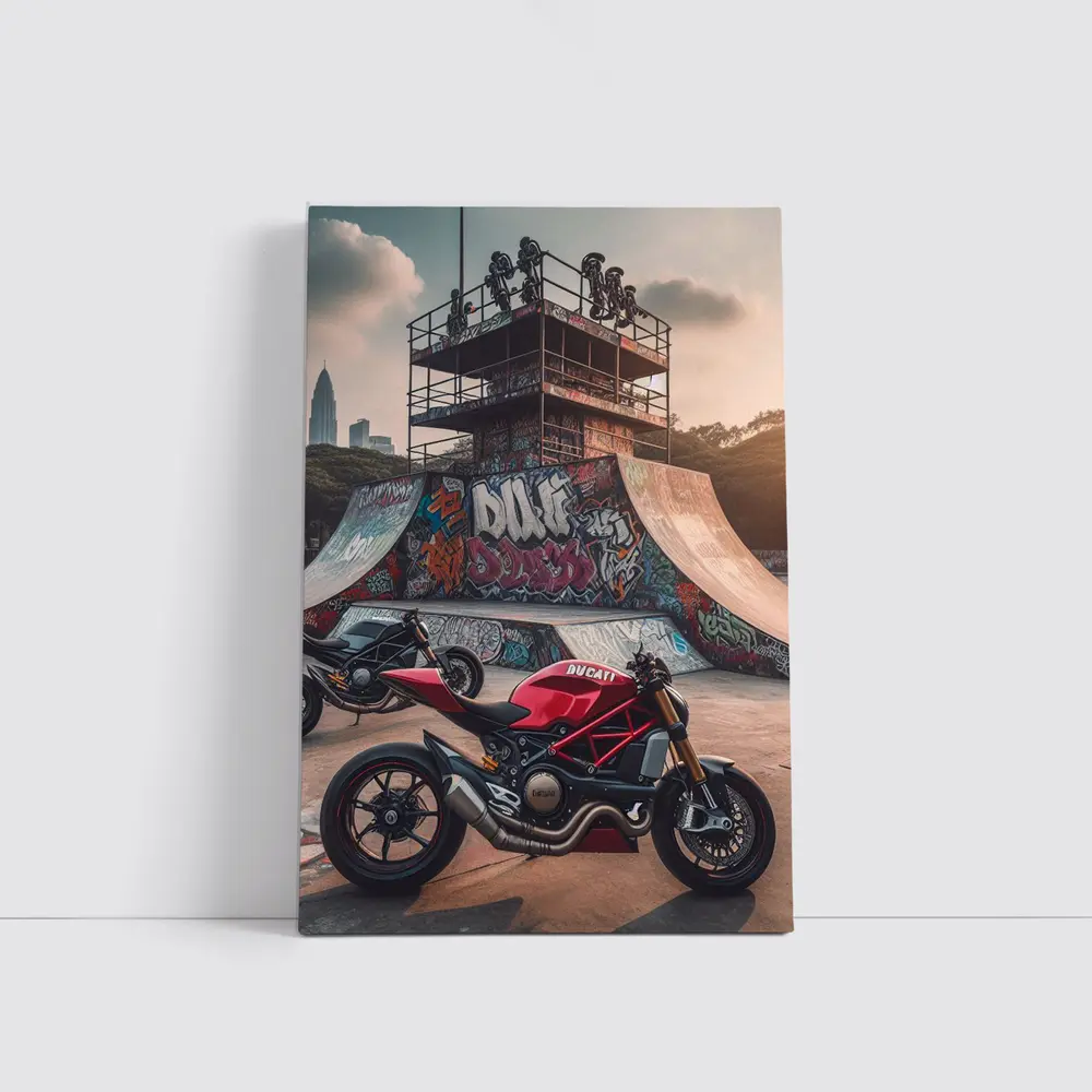 Ducati Monster Red Motorcycle Skatepark Graffiti – Wall Art