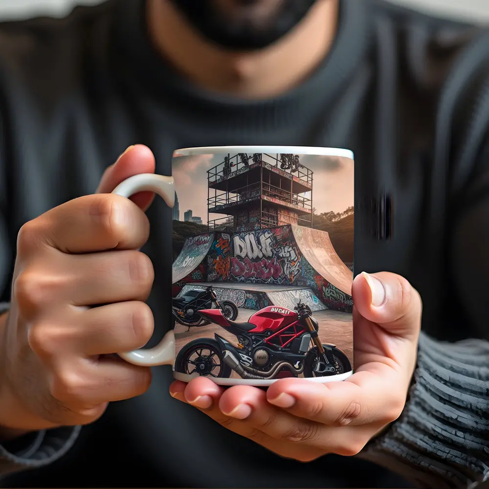 Ducati Monster Red Motorcycle Skatepark Graffiti – Mugs