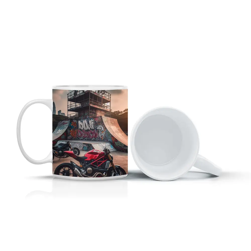 Ducati Monster Red Motorcycle Skatepark Graffiti – Mugs