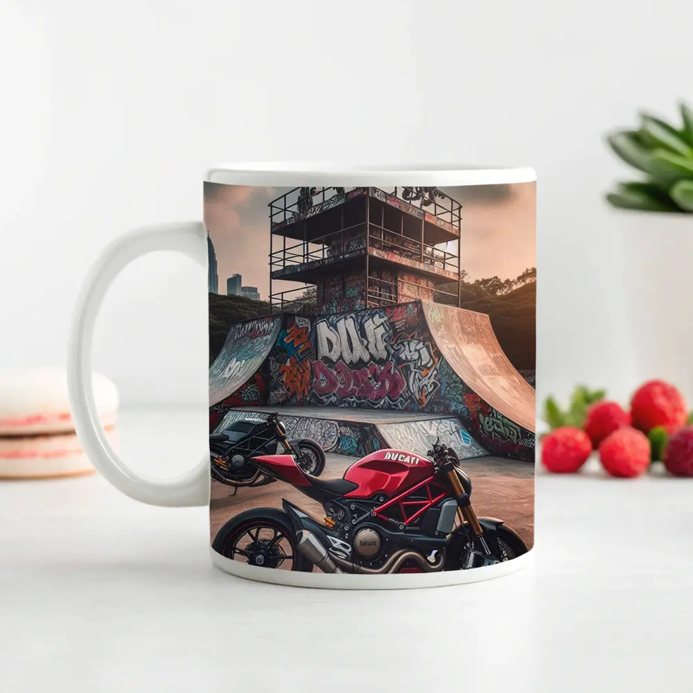 Ducati Monster Red Motorcycle Skatepark Graffiti – Mugs