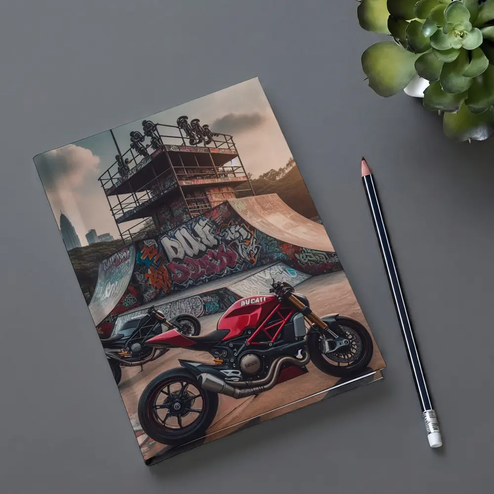 Ducati Monster Red Motorcycle Skatepark Graffiti – Notebooks