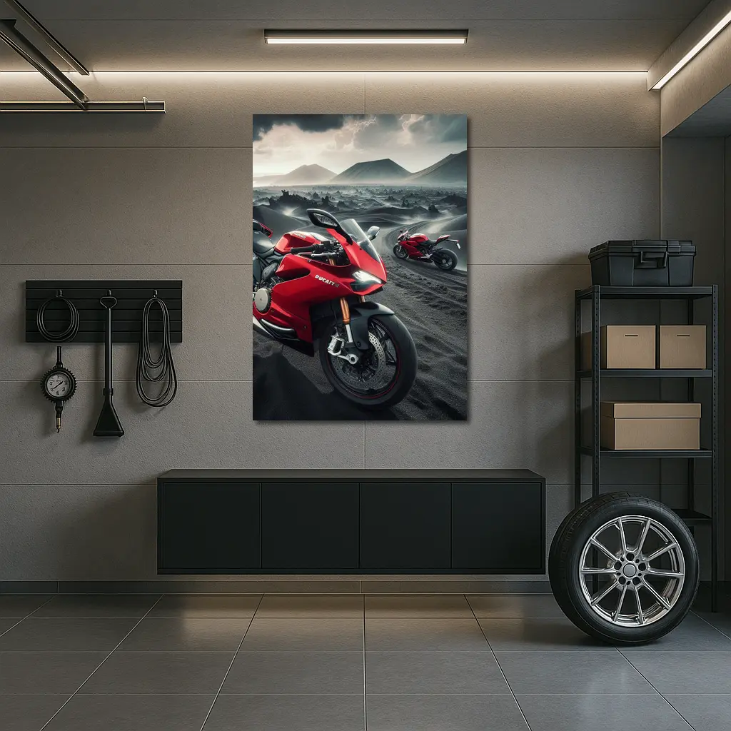 Ducati Superbike Red Volcanic Desert Landscape – Wall Art