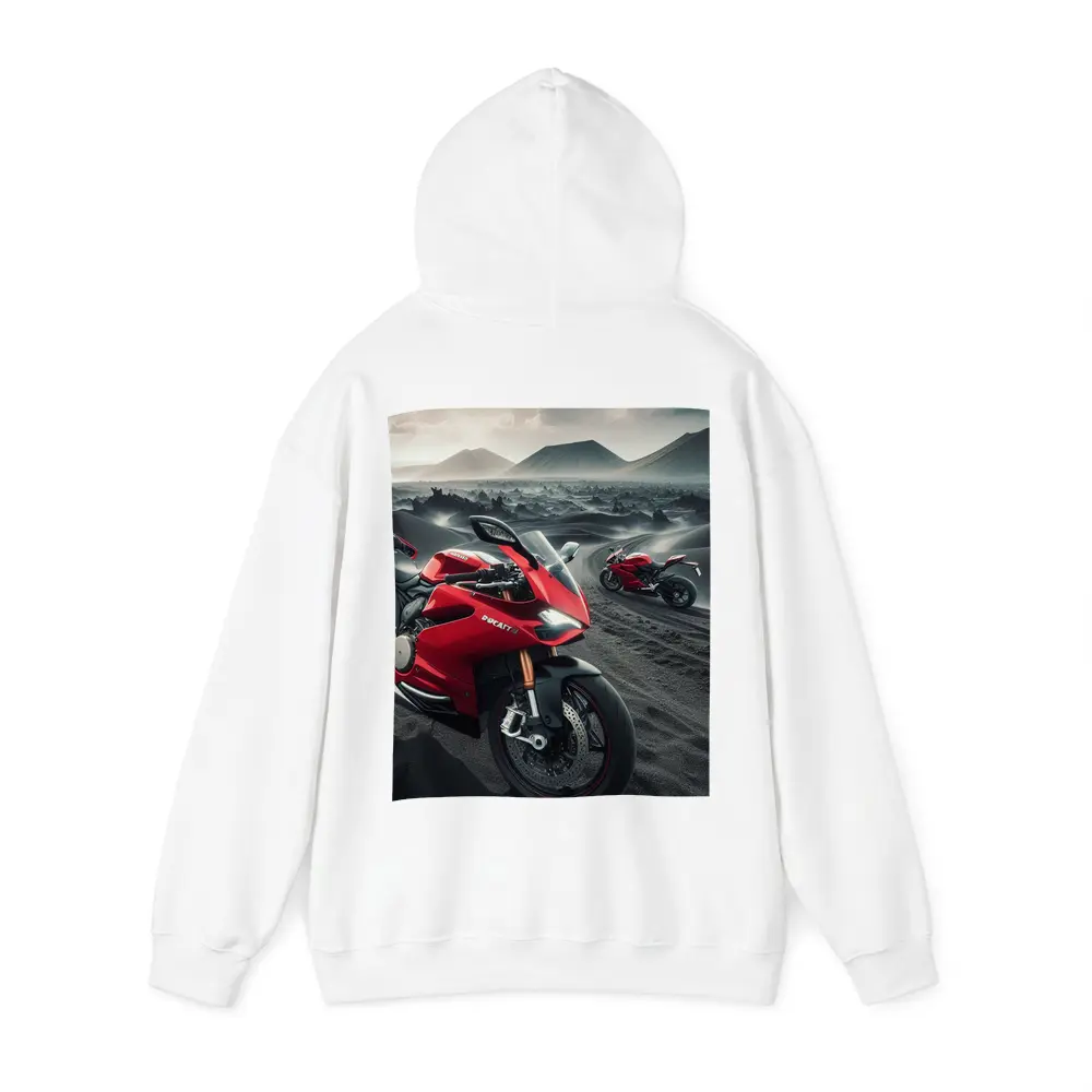 Ducati Superbike Red Volcanic Desert Landscape – Hoodies