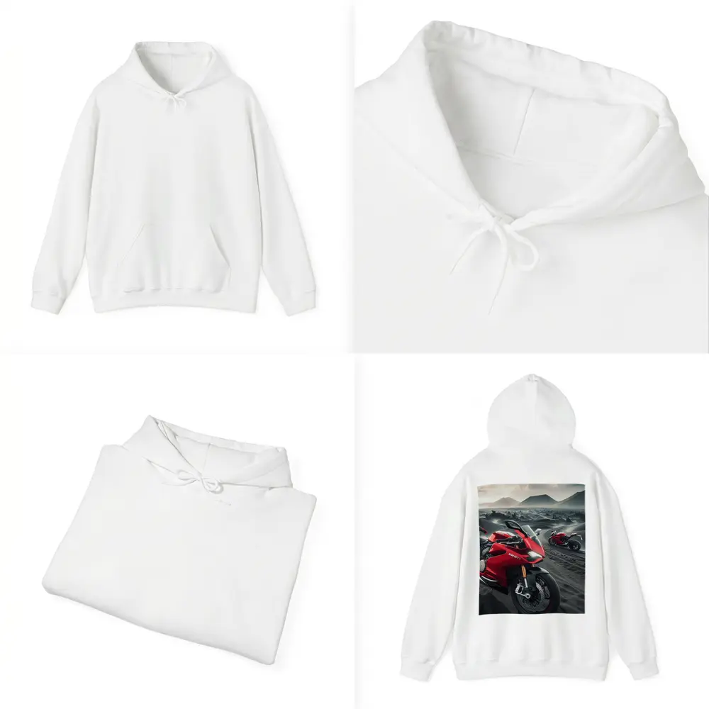 Ducati Superbike Red Volcanic Desert Landscape – Hoodies