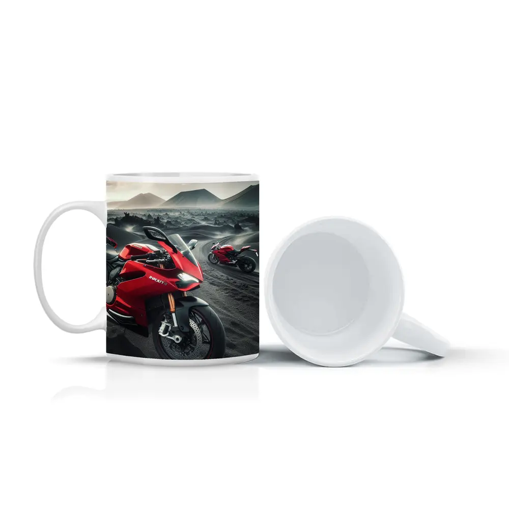 Ducati Superbike Red Volcanic Desert Landscape – Mugs