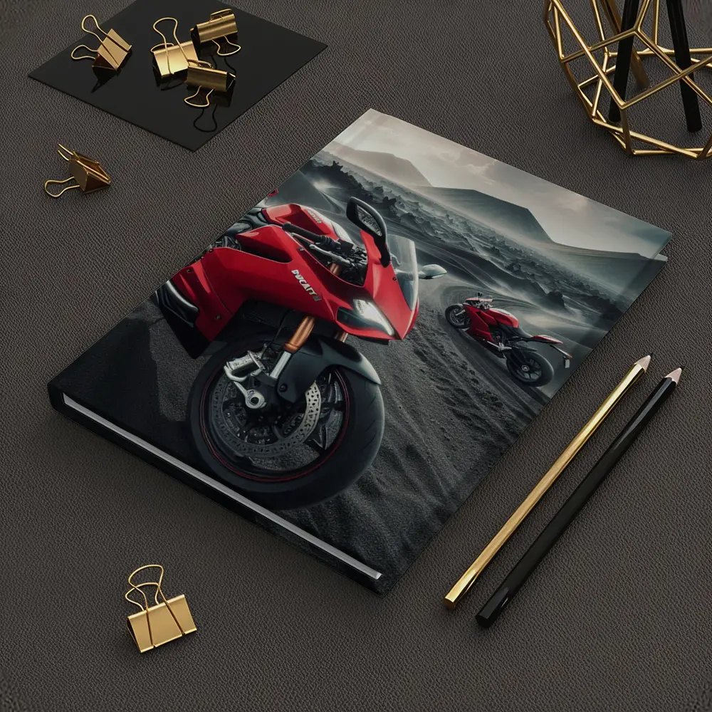 Ducati Superbike Red Volcanic Desert Landscape – Notebooks