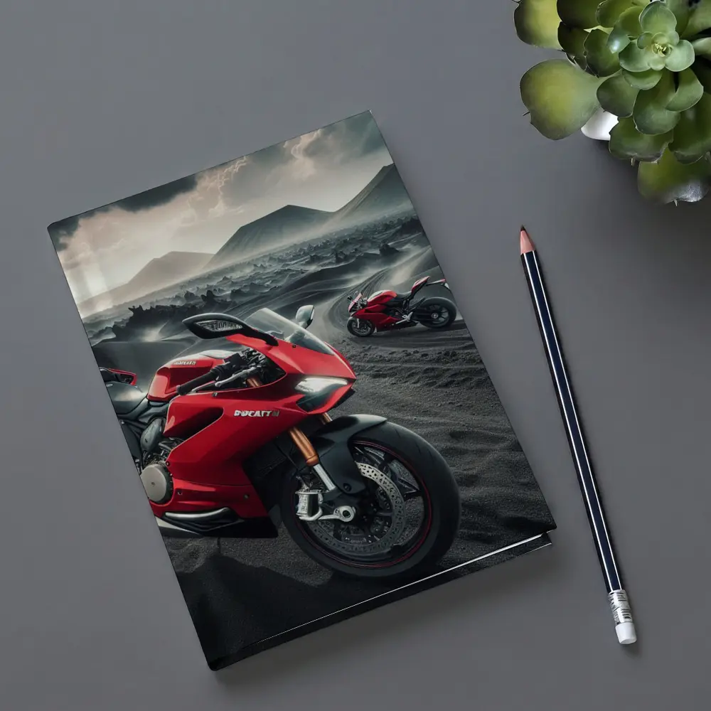 Ducati Superbike Red Volcanic Desert Landscape – Notebooks