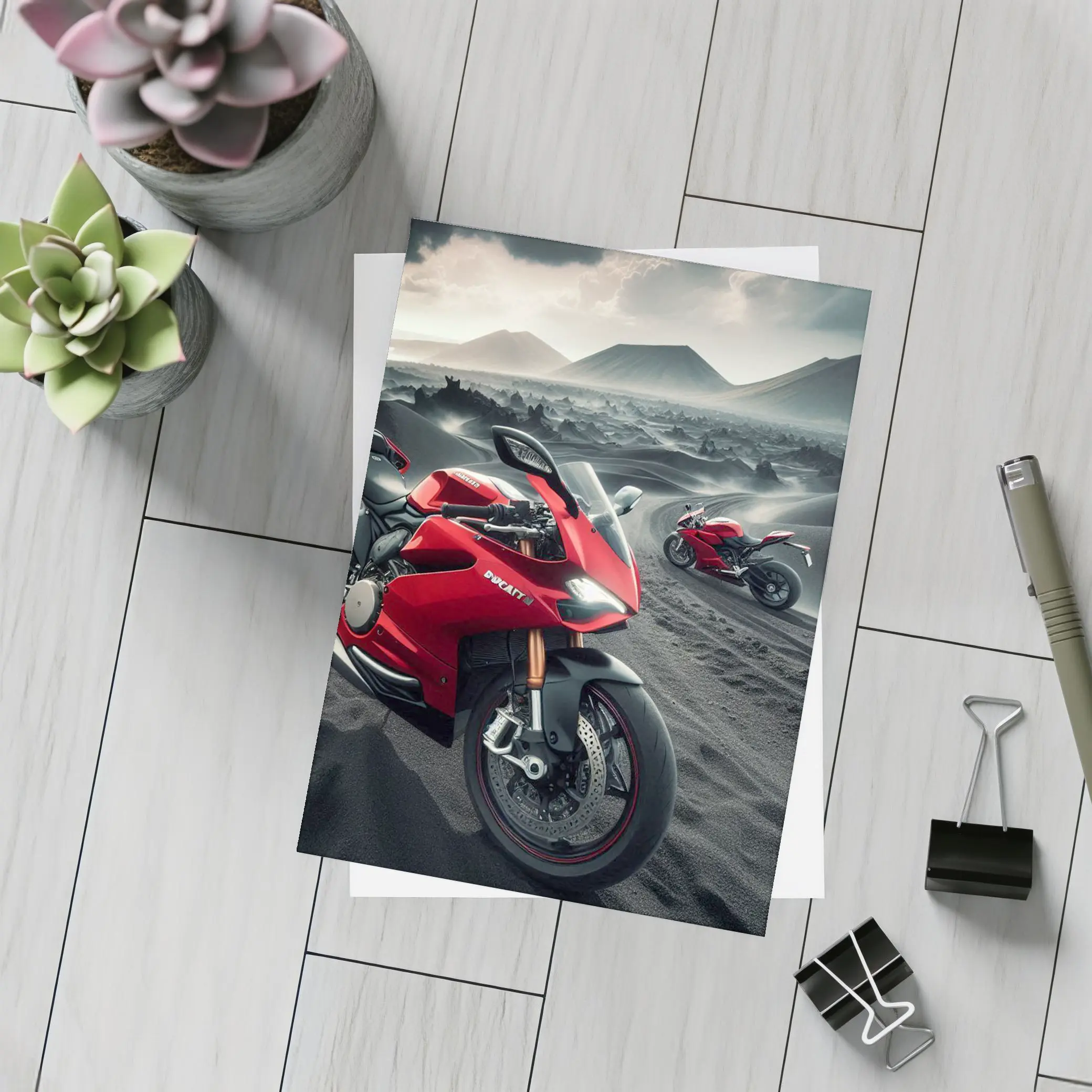 Ducati Superbike Red Volcanic Desert Landscape – Postcards