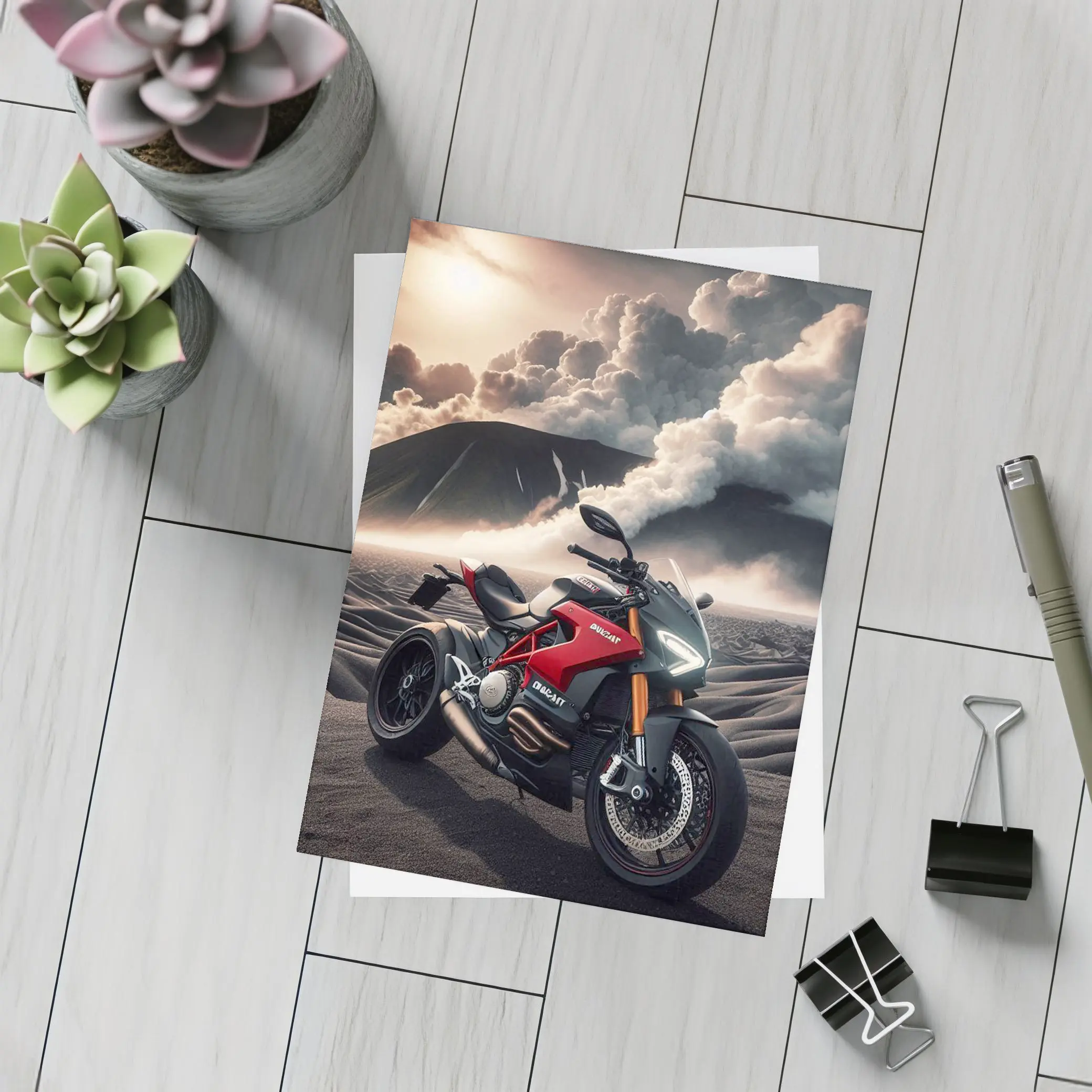 Ducati Streetfighter Red Motorcycle Desert Clouds – Postcards