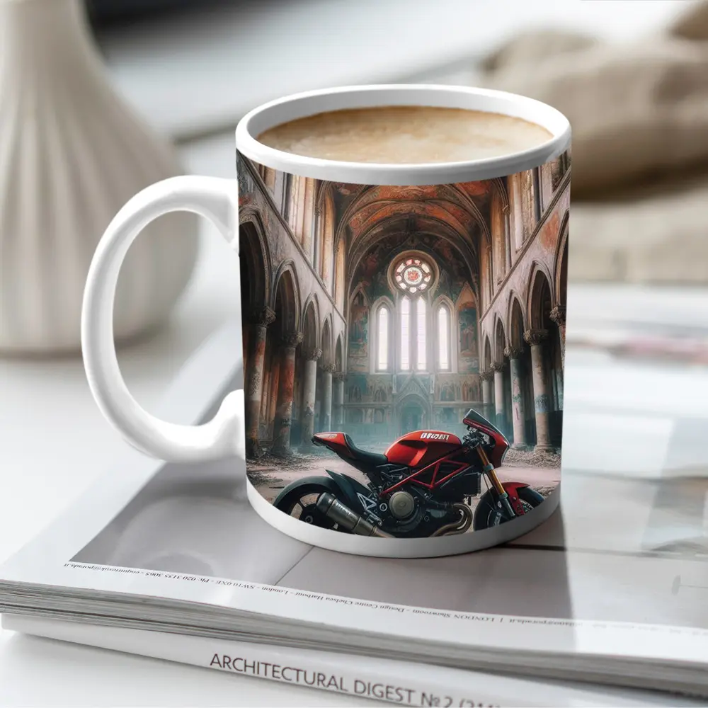 Ducati Streetfighter Red Inside Abandoned Church – Mugs