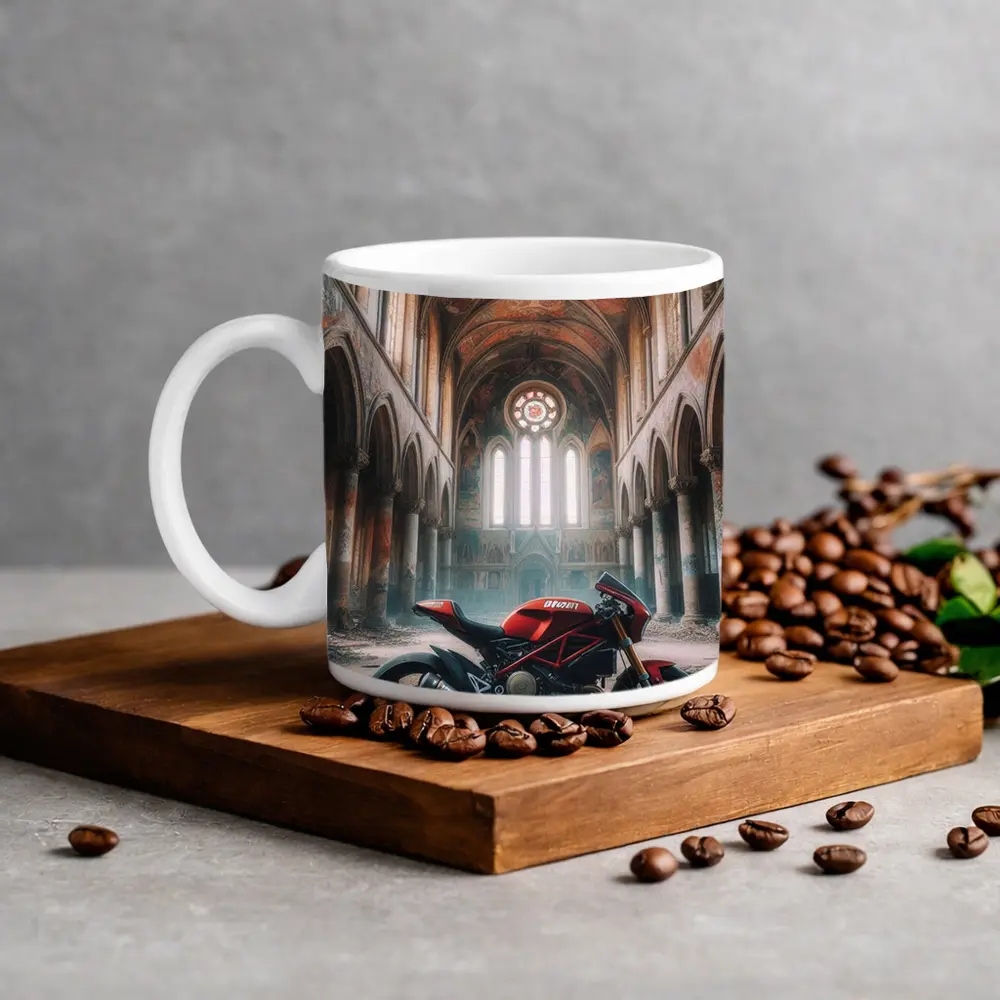 Ducati Streetfighter Red Inside Abandoned Church – Mugs