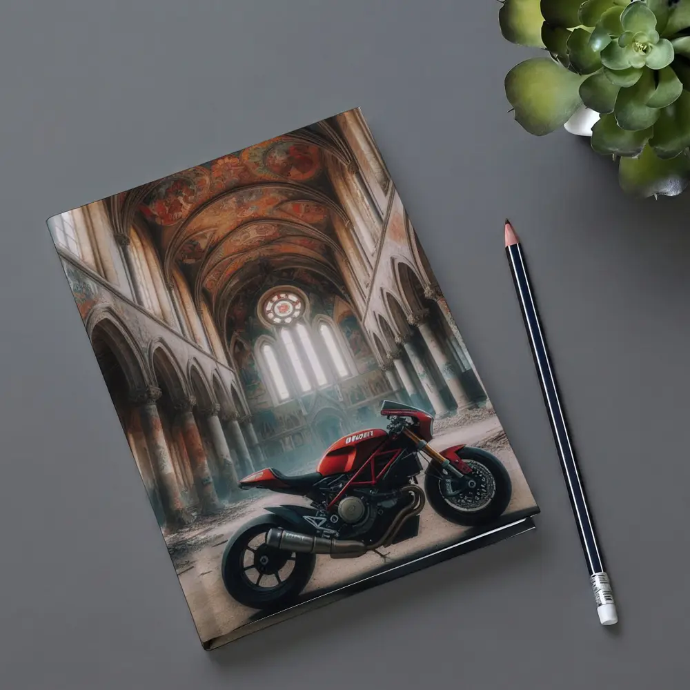 Ducati Streetfighter Red Inside Abandoned Church – Notebooks
