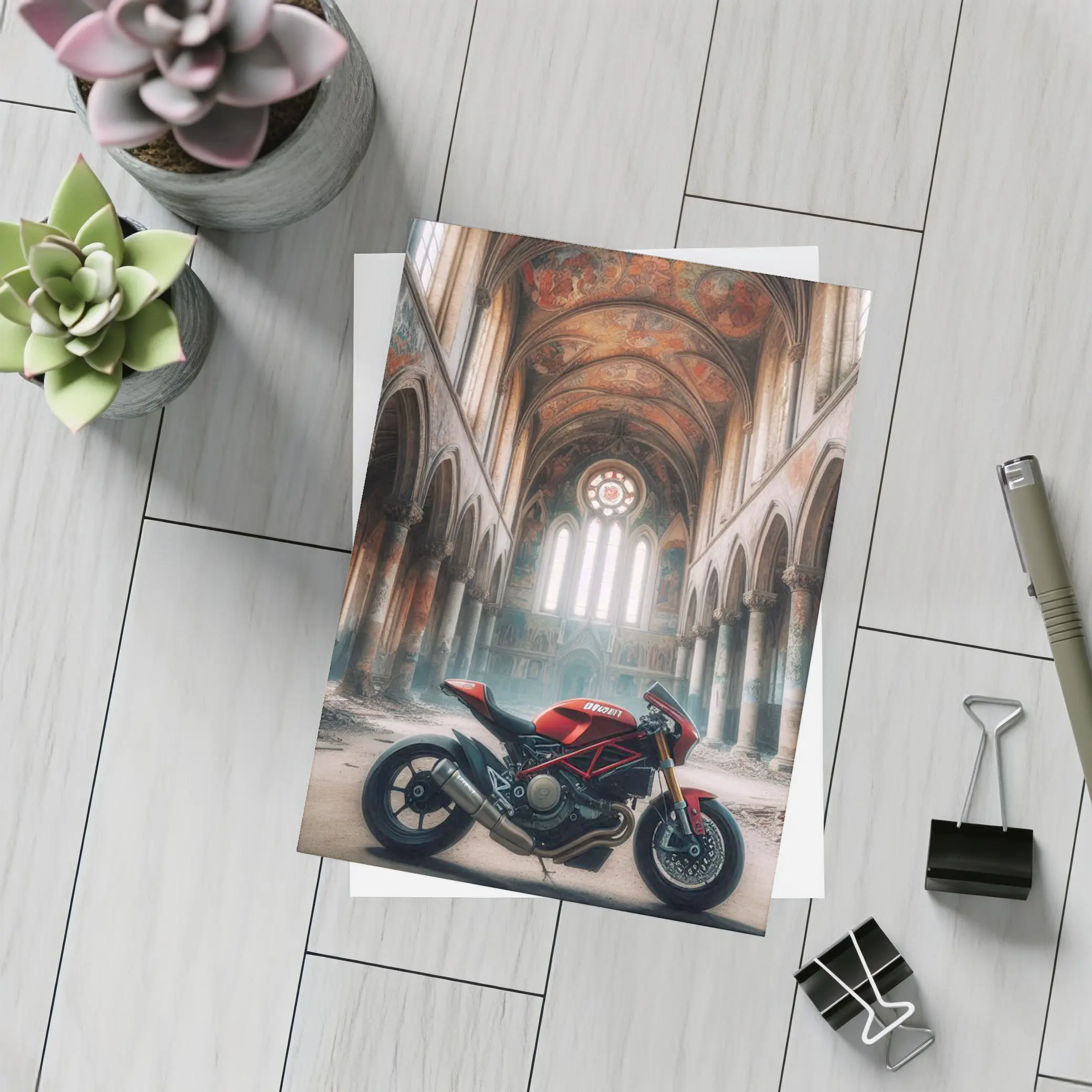 Ducati Streetfighter Red Inside Abandoned Church – Postcards