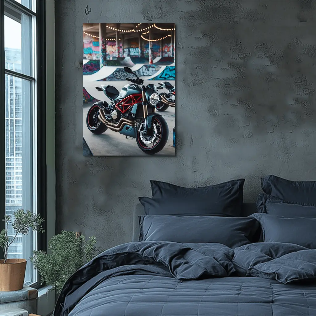 Ducati Monster Matte Black Skatepark Graffiti – Wall Art