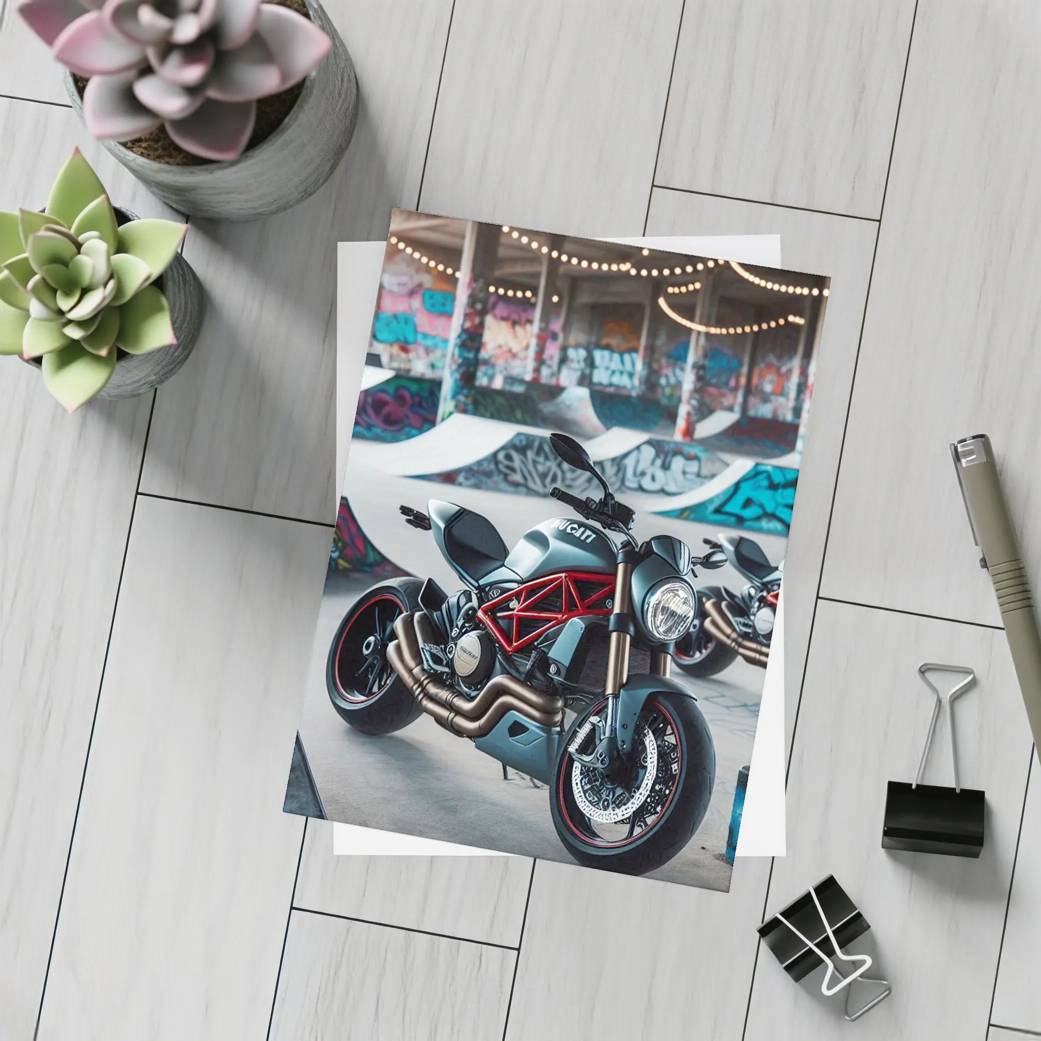 Ducati Monster Matte Black Skatepark Graffiti – Postcards