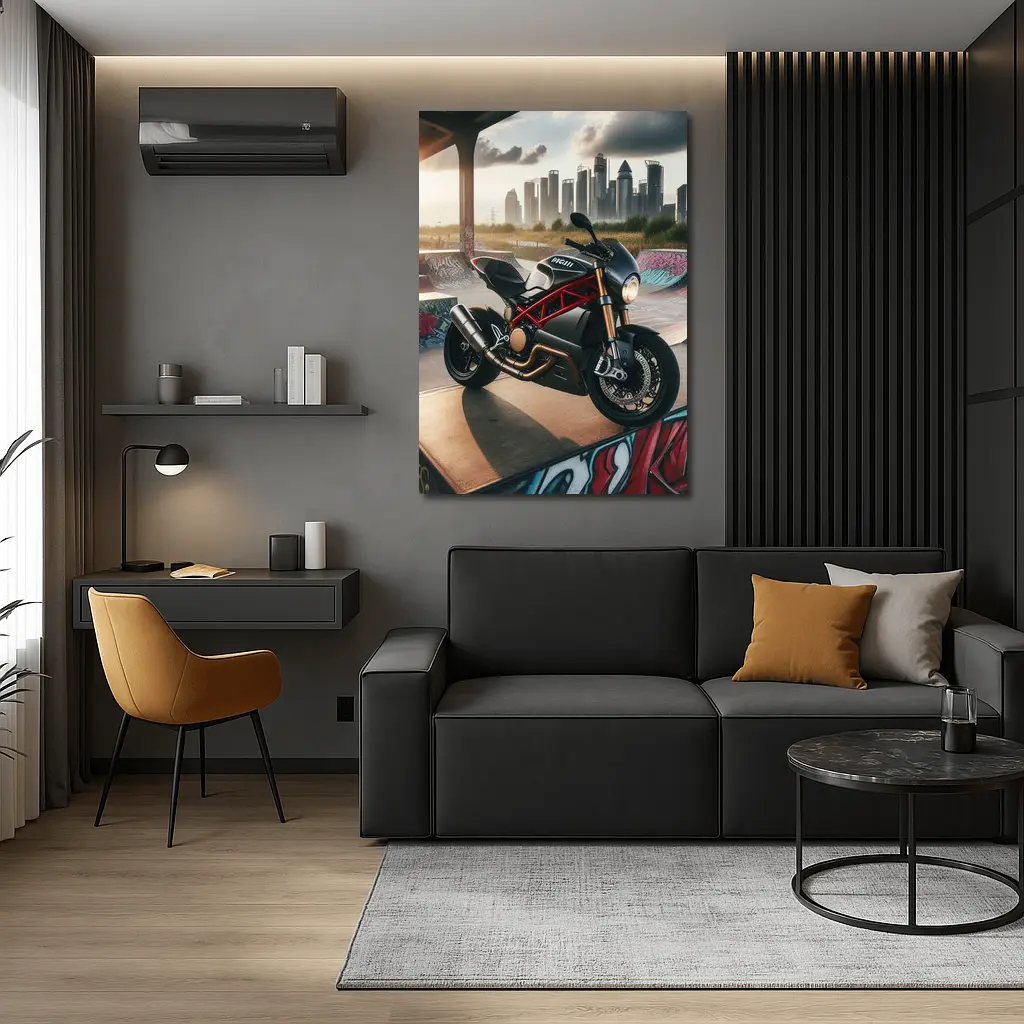 Ducati Motorcycle Parked at Urban Skatepark – Wall Art