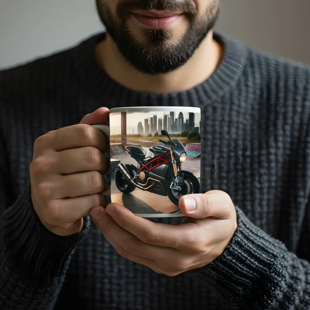 Ducati Motorcycle Parked at Urban Skatepark – Mugs