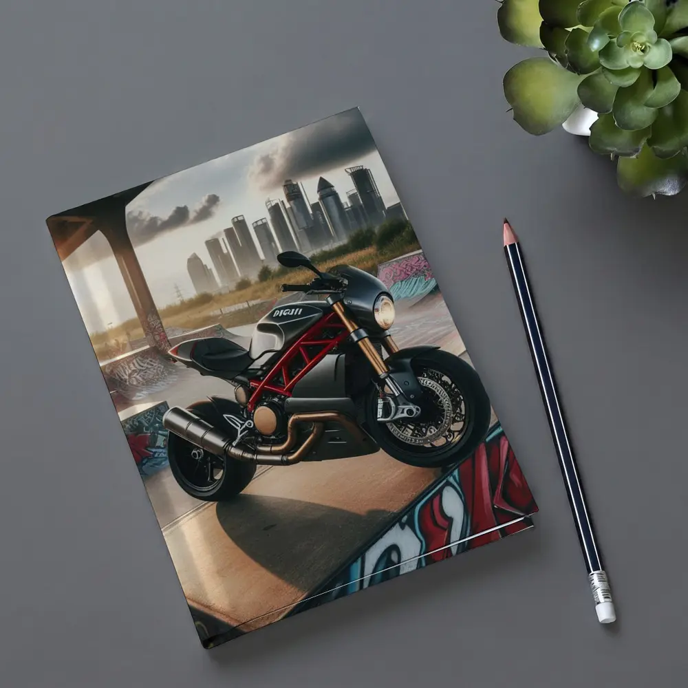 Ducati Motorcycle Parked at Urban Skatepark – Notebooks