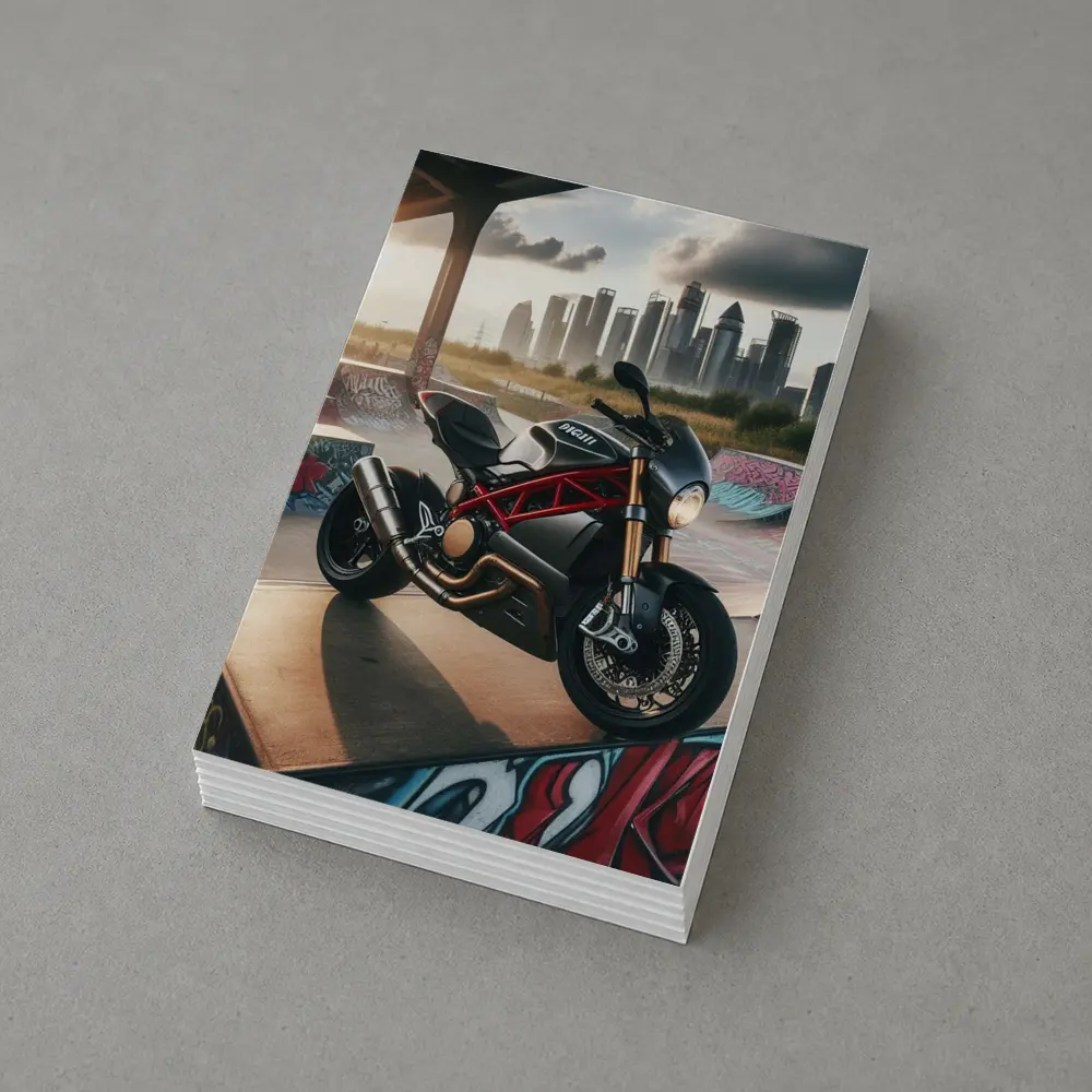Ducati Motorcycle Parked at Urban Skatepark – Postcards