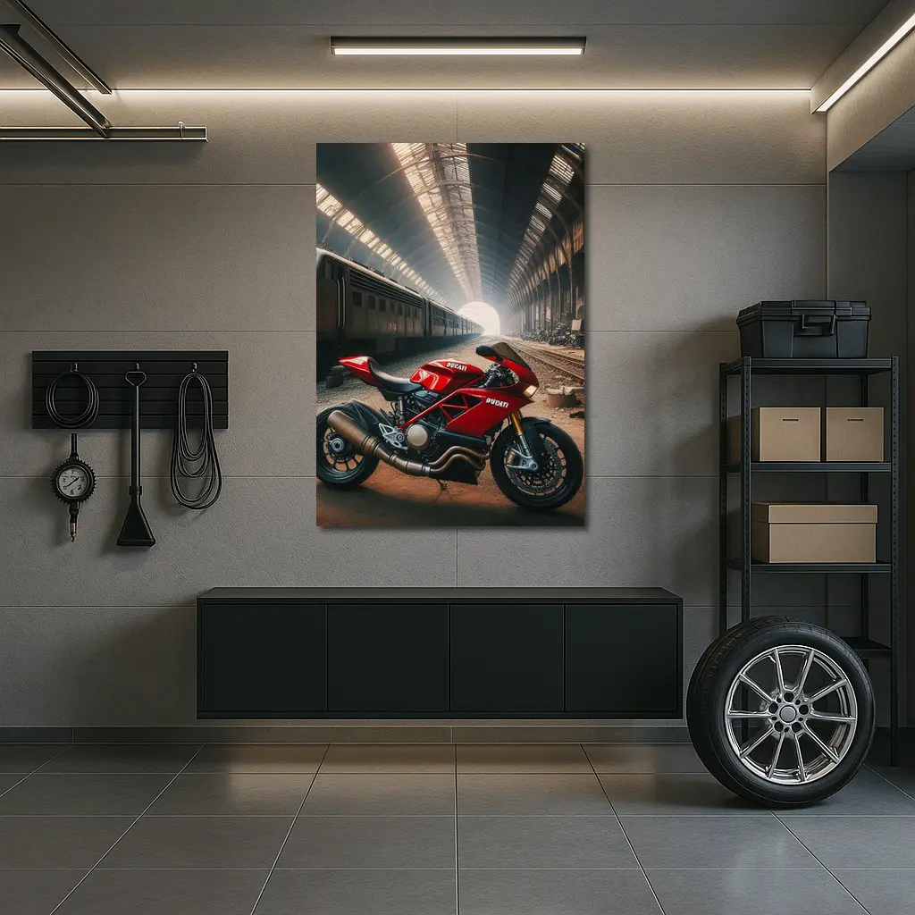 Ducati Sport Bike Abandoned Train Station – Wall Art
