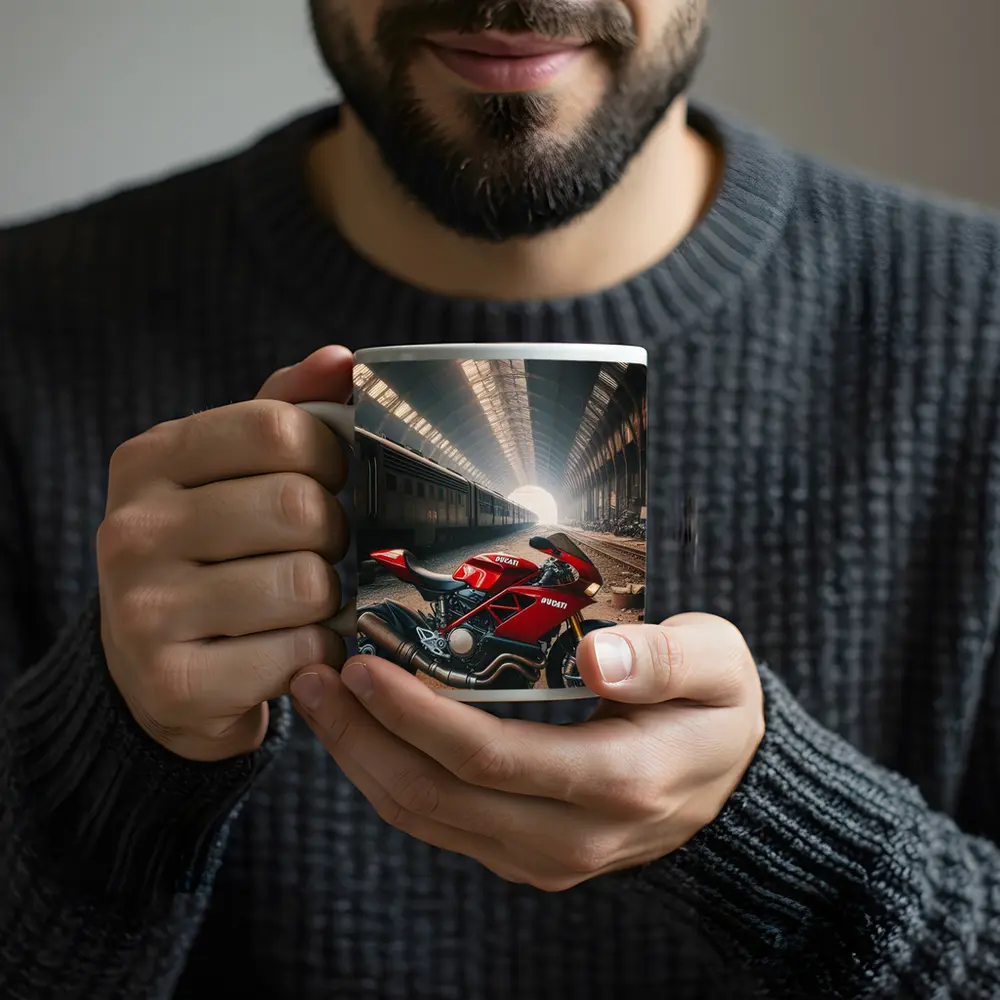 Ducati Sport Bike Abandoned Train Station – Mugs