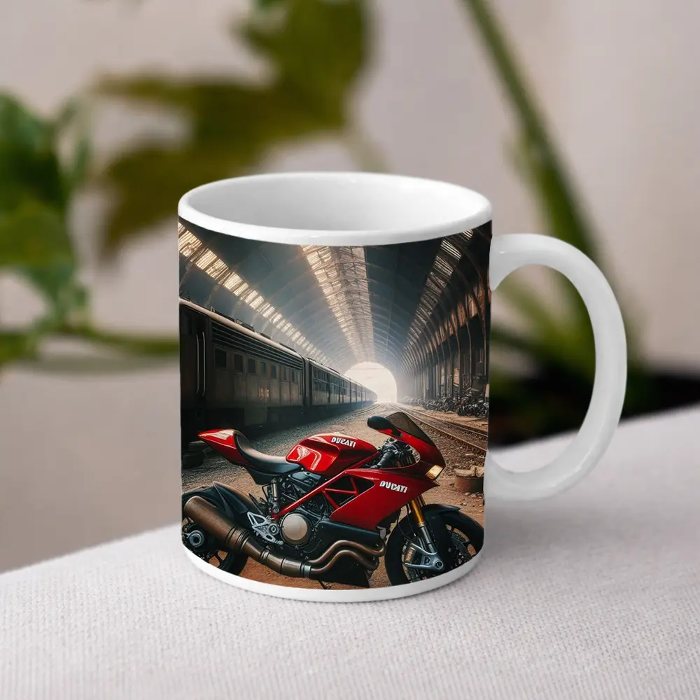 Ducati Sport Bike Abandoned Train Station – Mugs