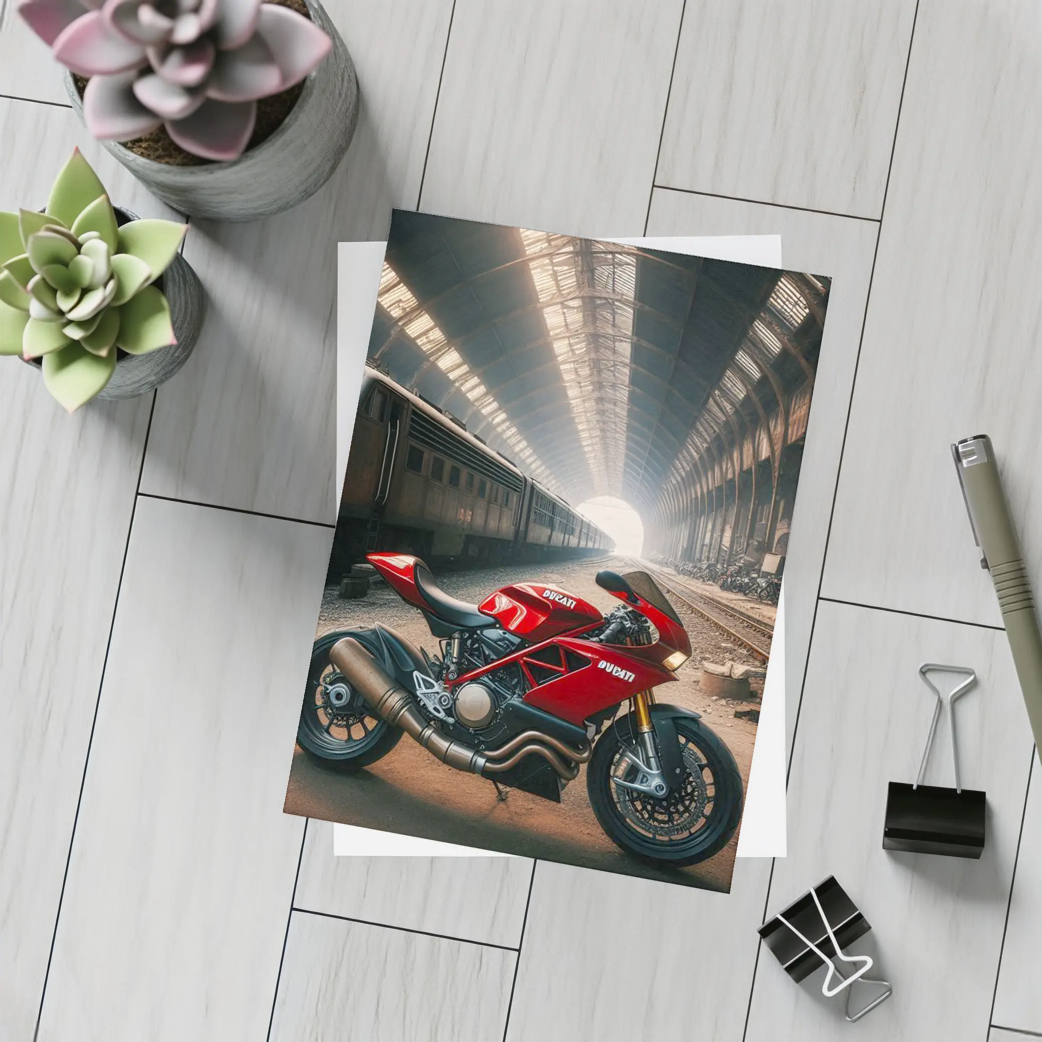 Ducati Sport Bike Abandoned Train Station – Postcards