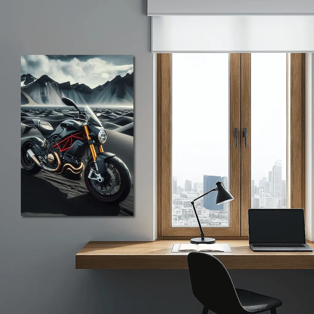 Ducati Monster Motorcycle Dark Desert Mountains – Wall Art