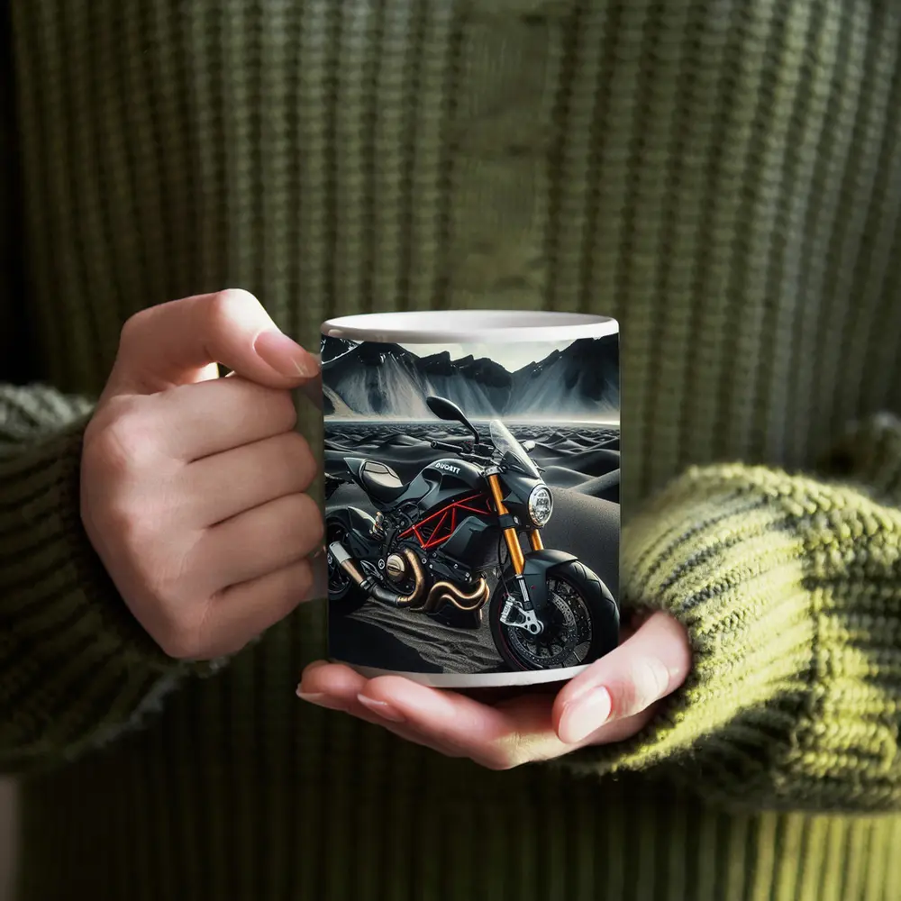 Ducati Monster Motorcycle Dark Desert Mountains – Mugs