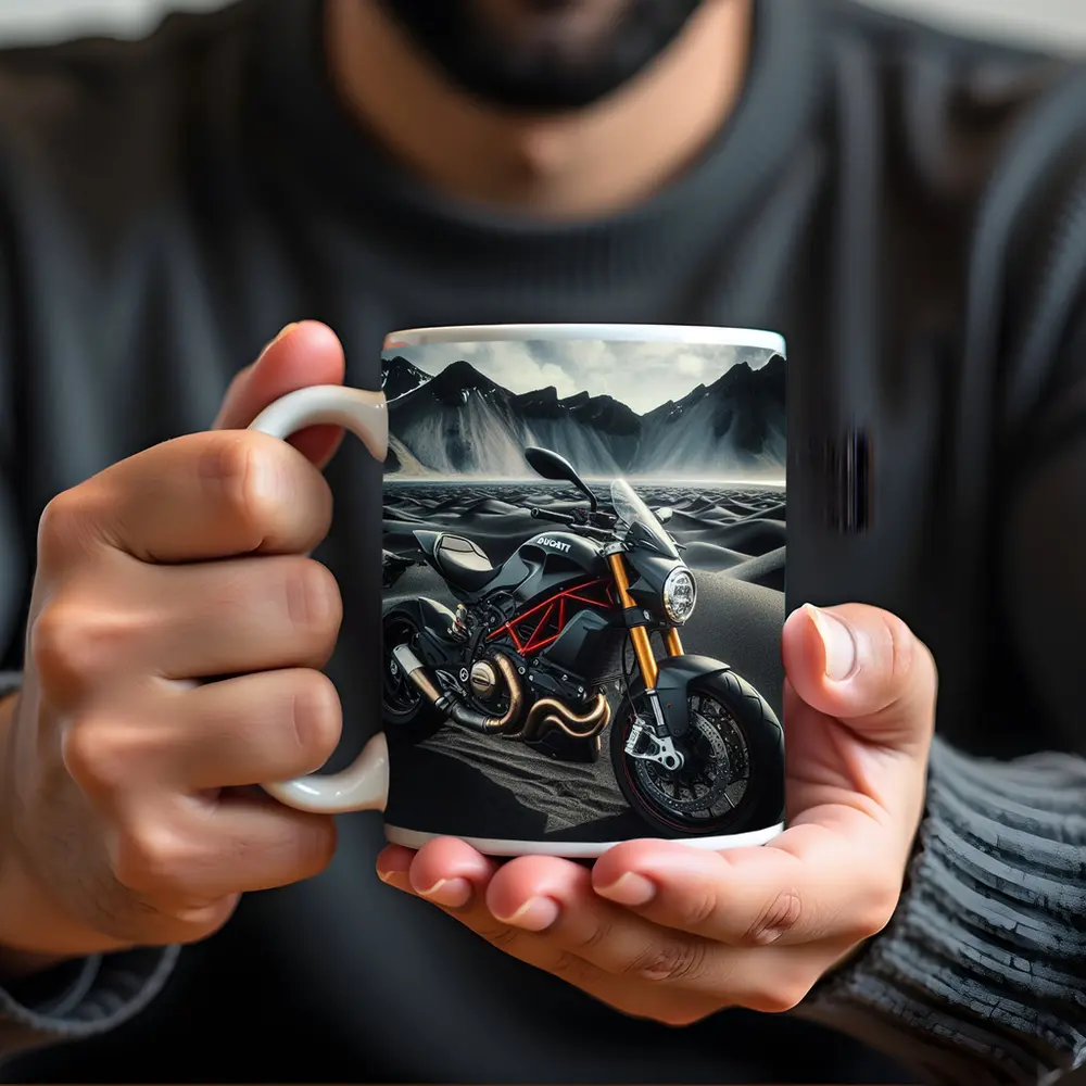 Ducati Monster Motorcycle Dark Desert Mountains – Mugs