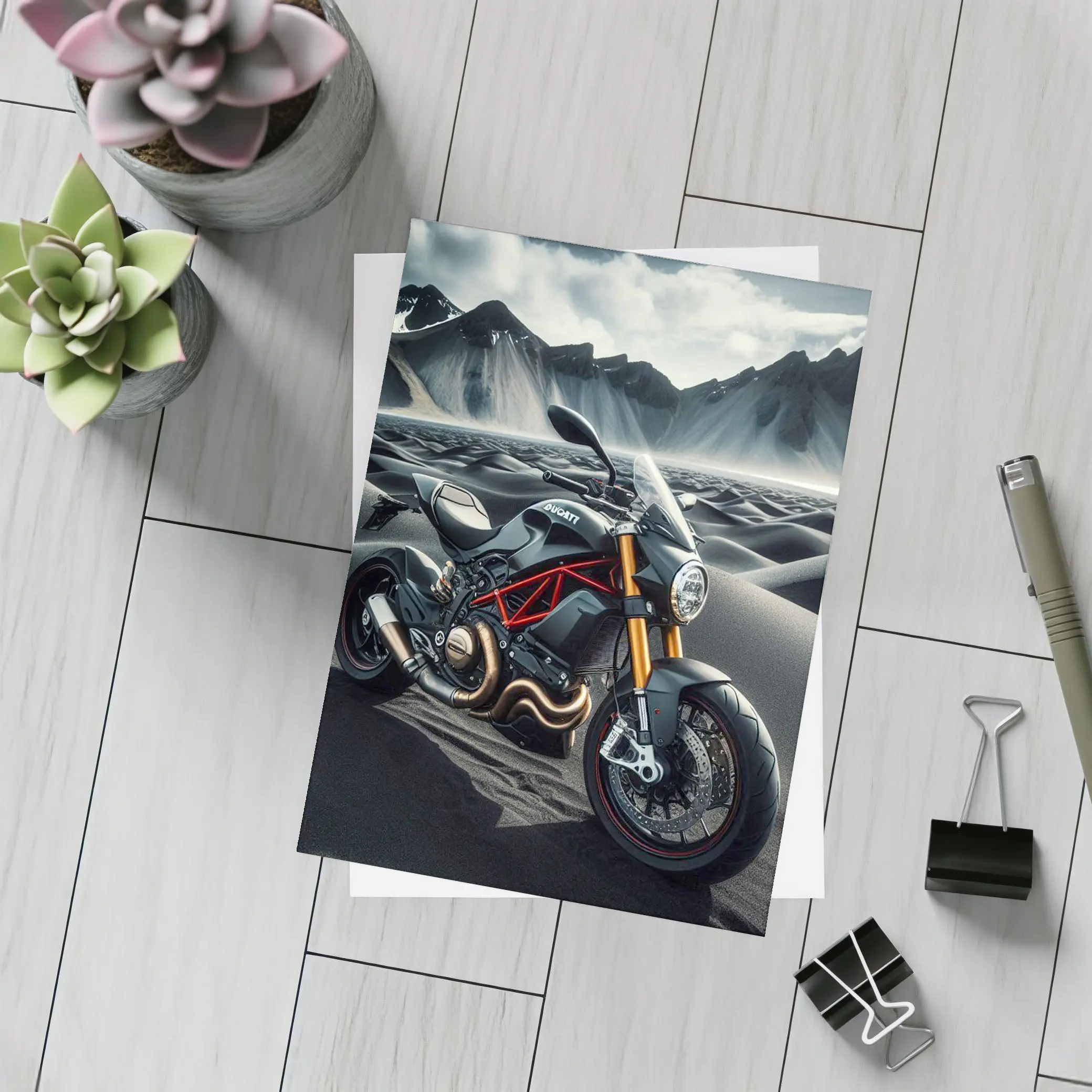 Ducati Monster Motorcycle Dark Desert Mountains – Postcards