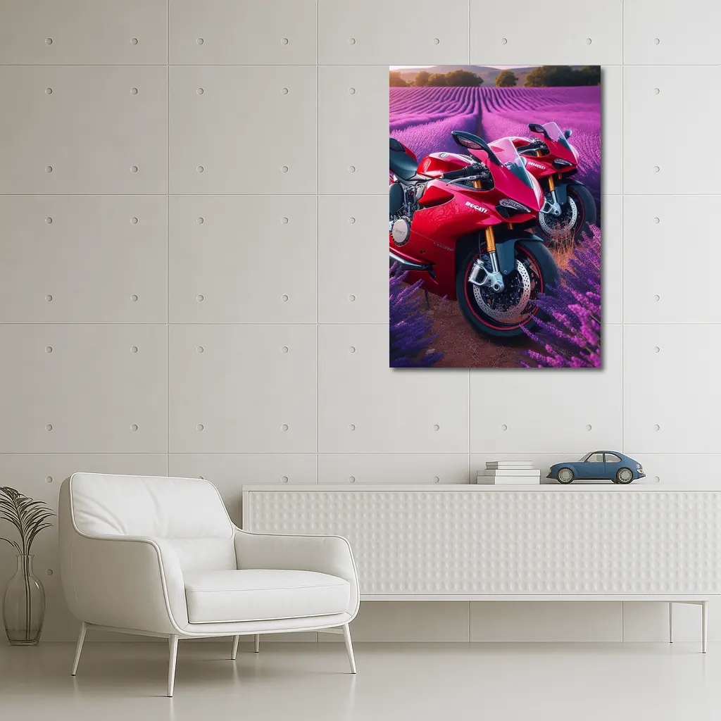 Red Ducati Superbike Lavender Field Background – Wall Art