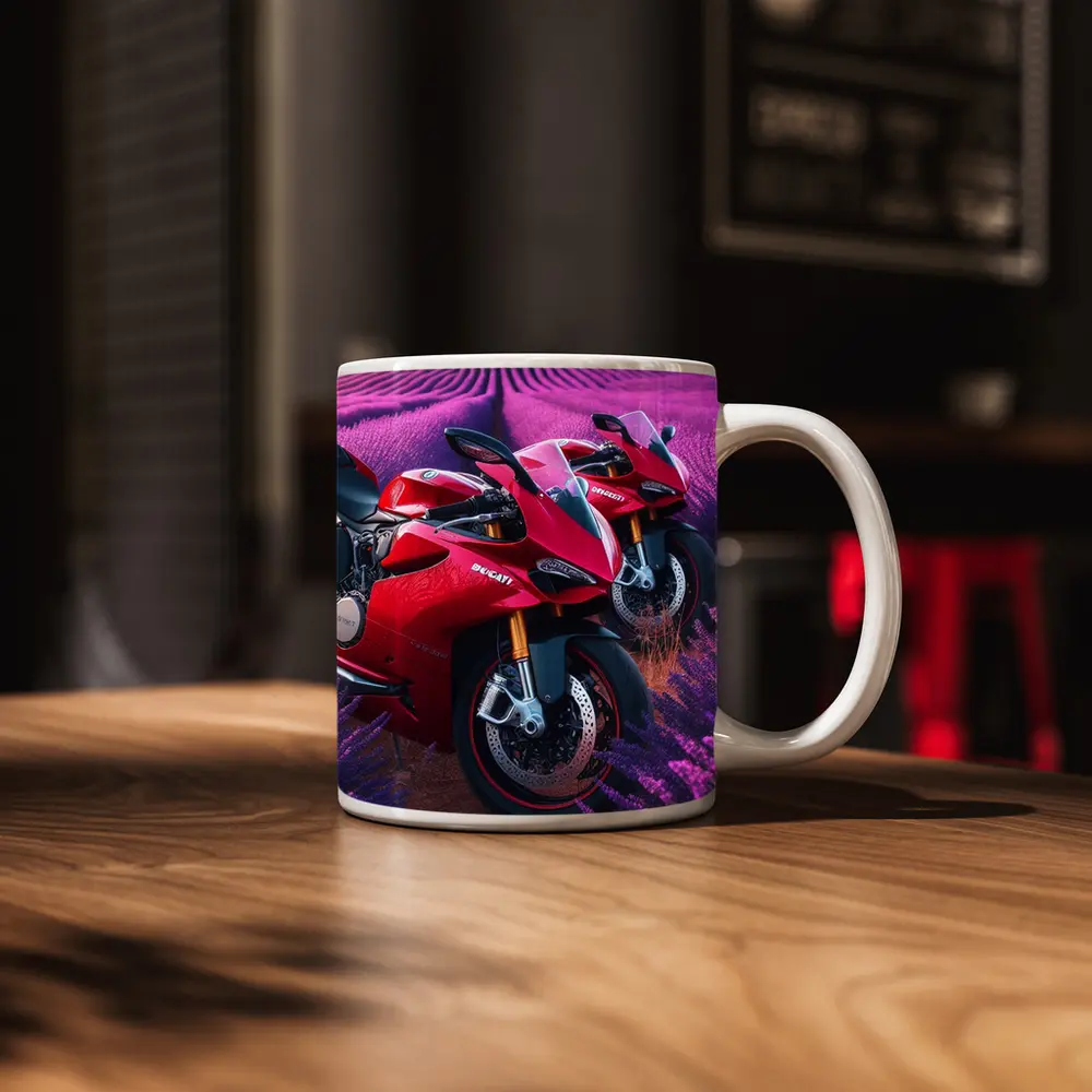 Red Ducati Superbike Lavender Field Background – Mugs