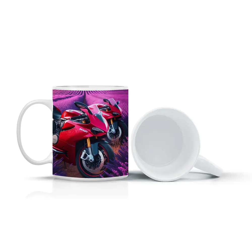 Red Ducati Superbike Lavender Field Background – Mugs