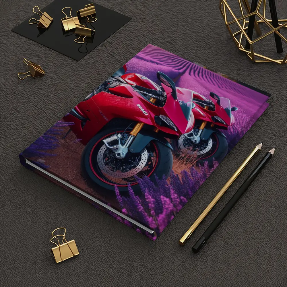 Red Ducati Superbike Lavender Field Background – Notebooks