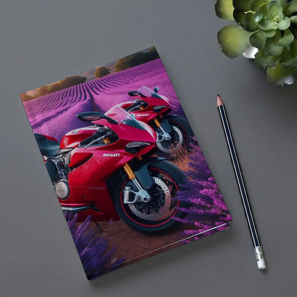 Red Ducati Superbike Lavender Field Background – Notebooks