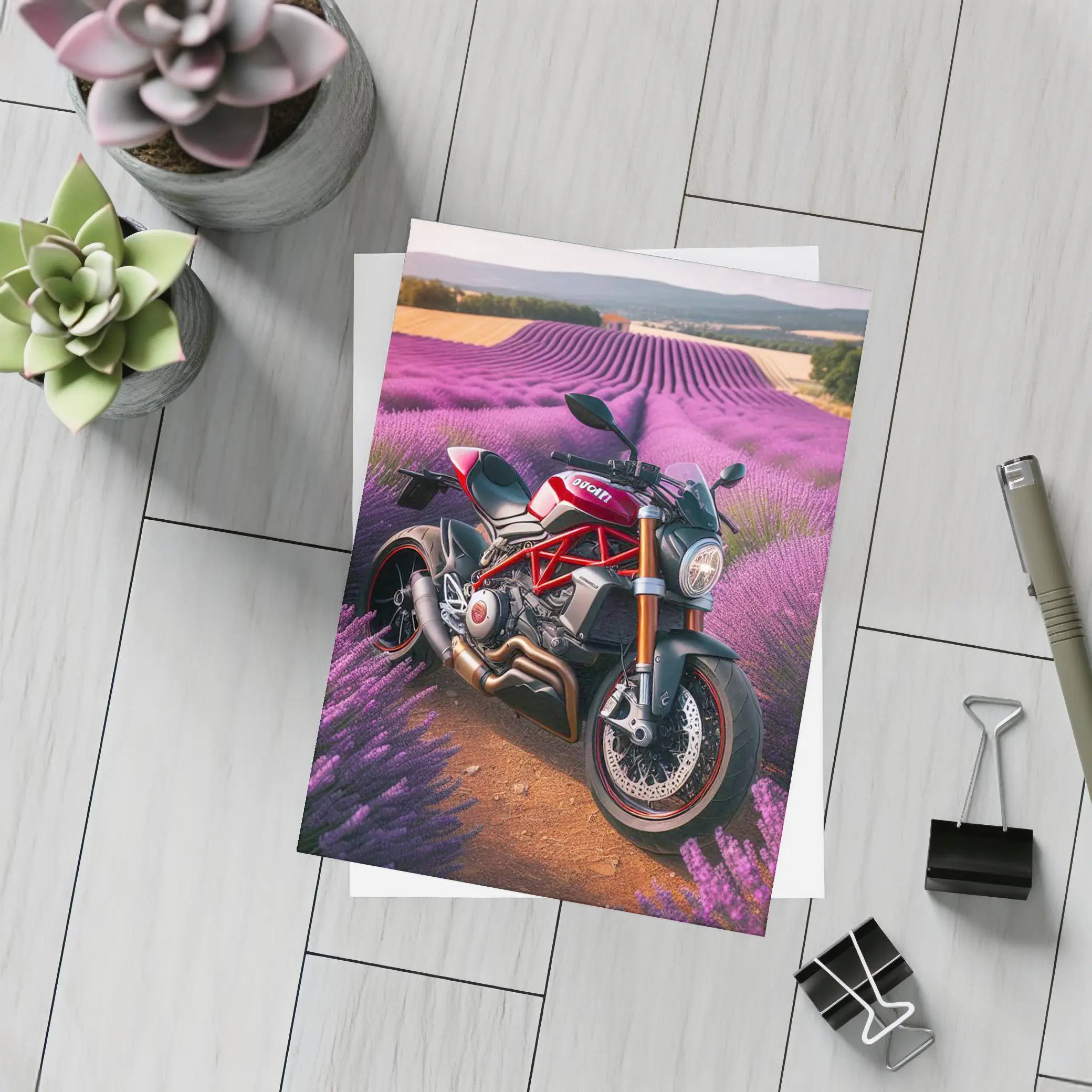 Ducati Monster Red Naked Bike Lavender Fields – Postcards