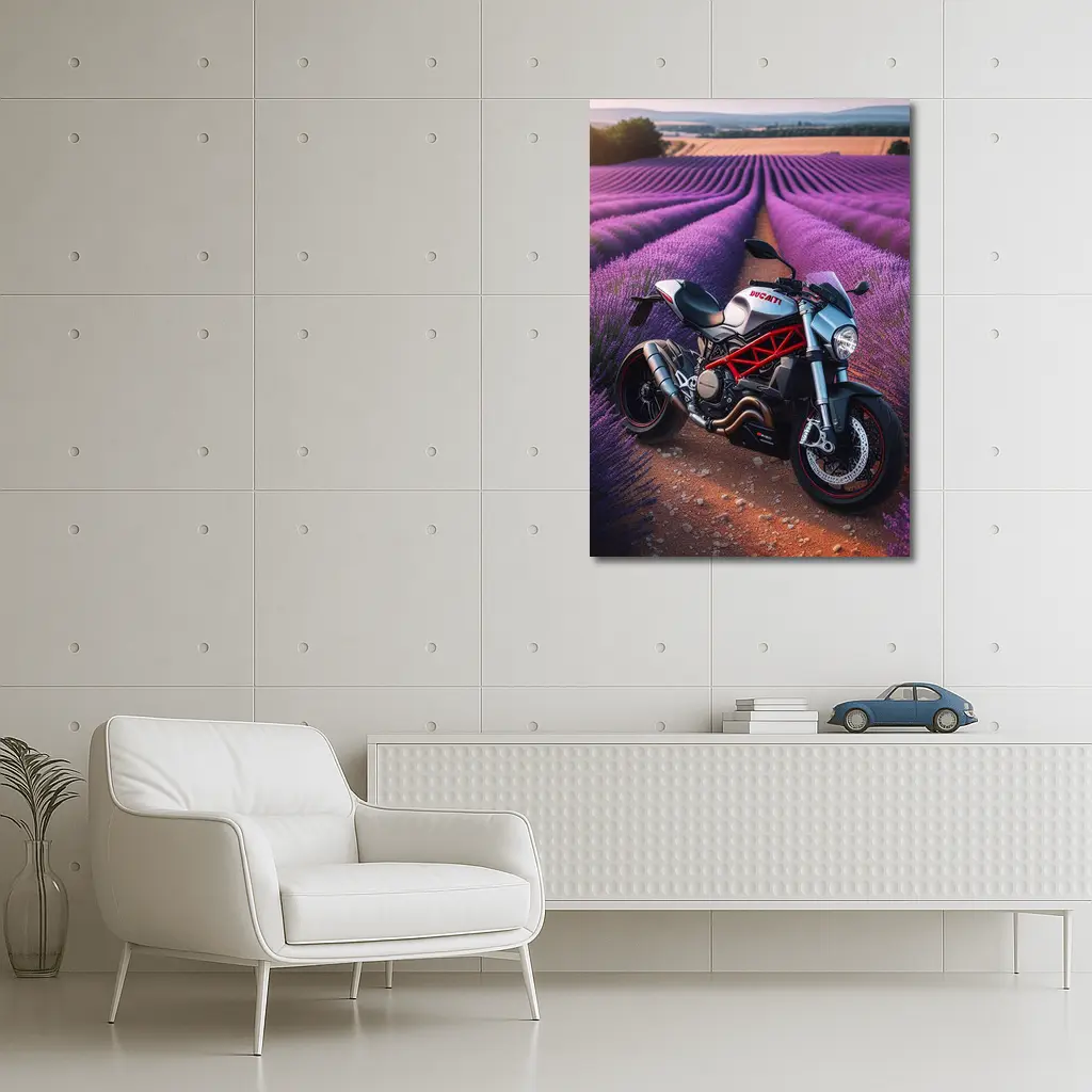 Ducati Monster Motorcycle Lavender Field Background – Wall Art