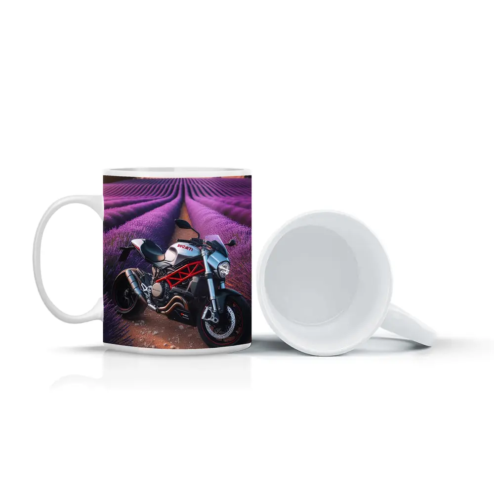 Ducati Monster Motorcycle Lavender Field Background – Mugs