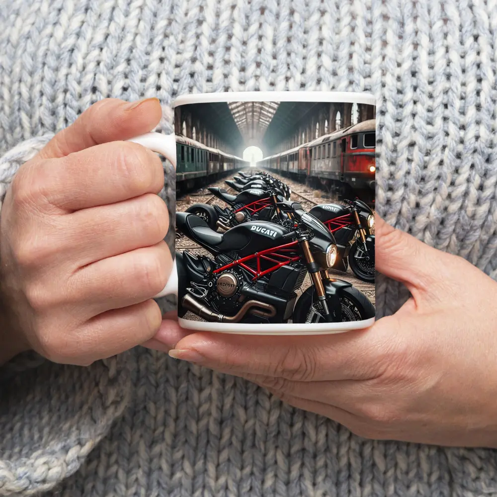 Ducati Streetfighter Motorcycles Inside Train Station – Mugs