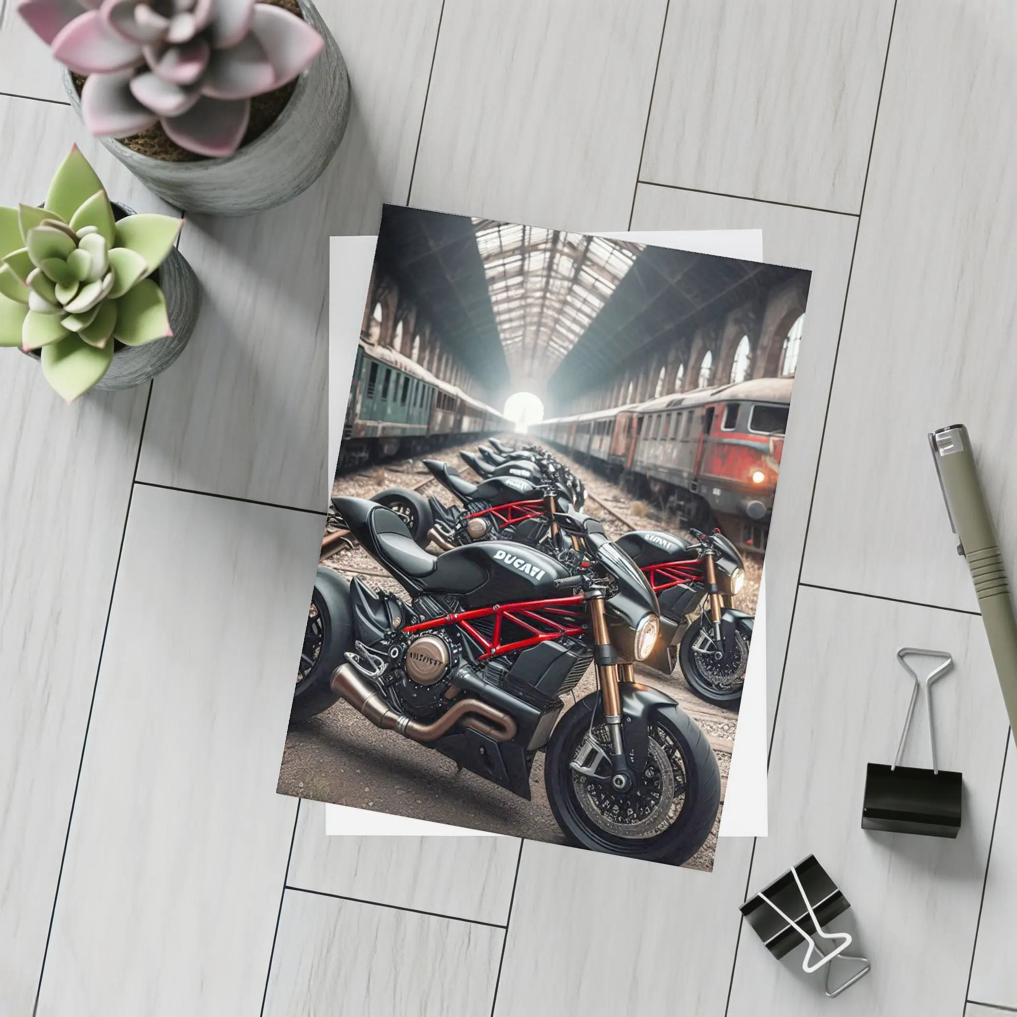 Ducati Streetfighter Motorcycles Inside Train Station – Postcards
