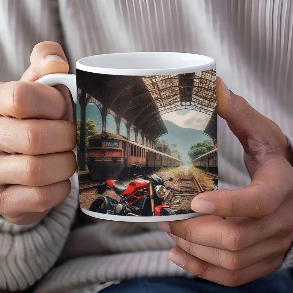 Red Ducati Monster Abandoned Train Station – Mugs