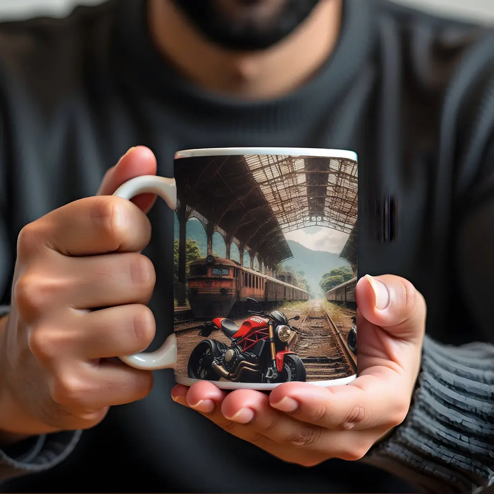 Red Ducati Monster Abandoned Train Station – Mugs